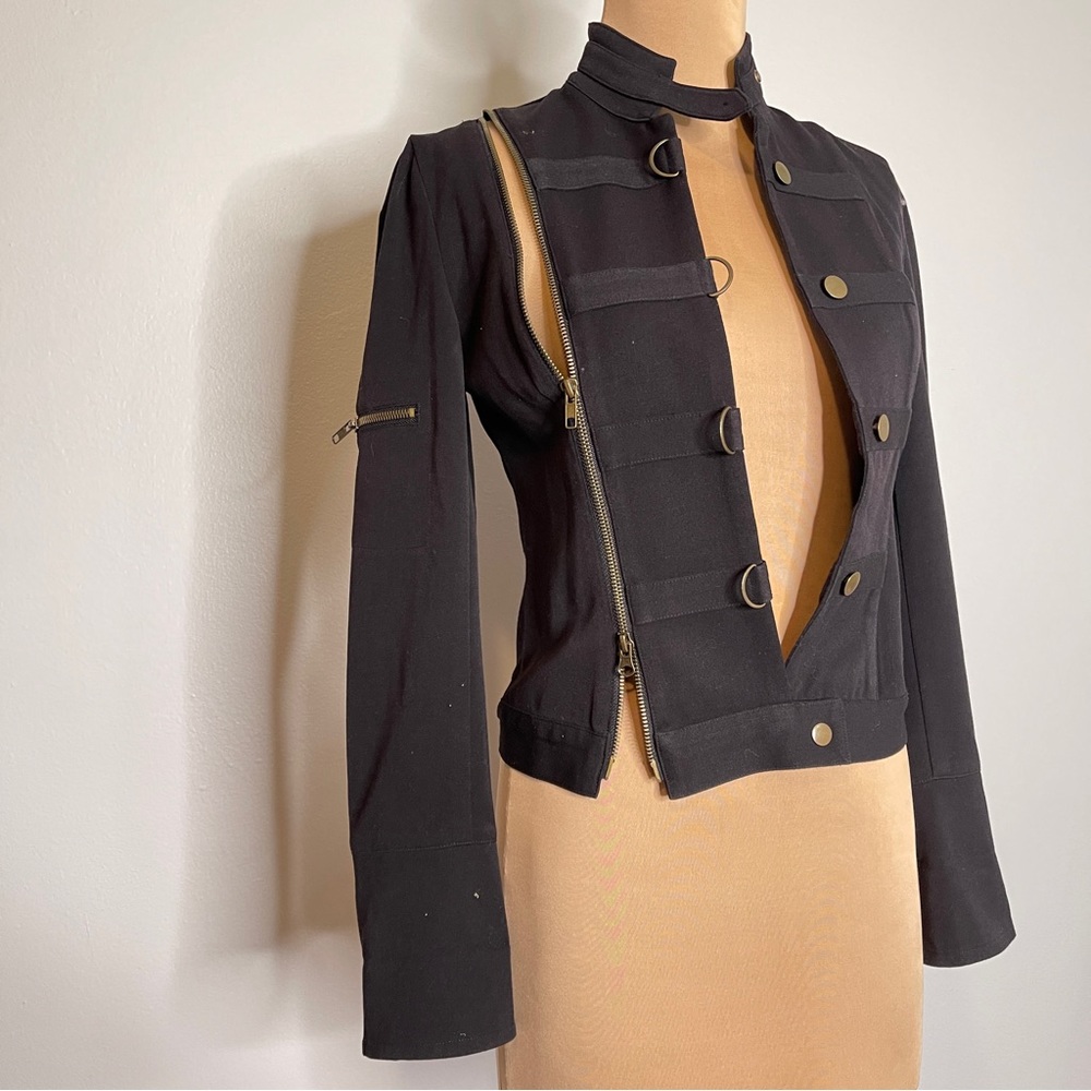 Walter Military Utility Jacket Size 4 S Funnel Neck Zip Front Stretch Statement - Picture 4 of 12